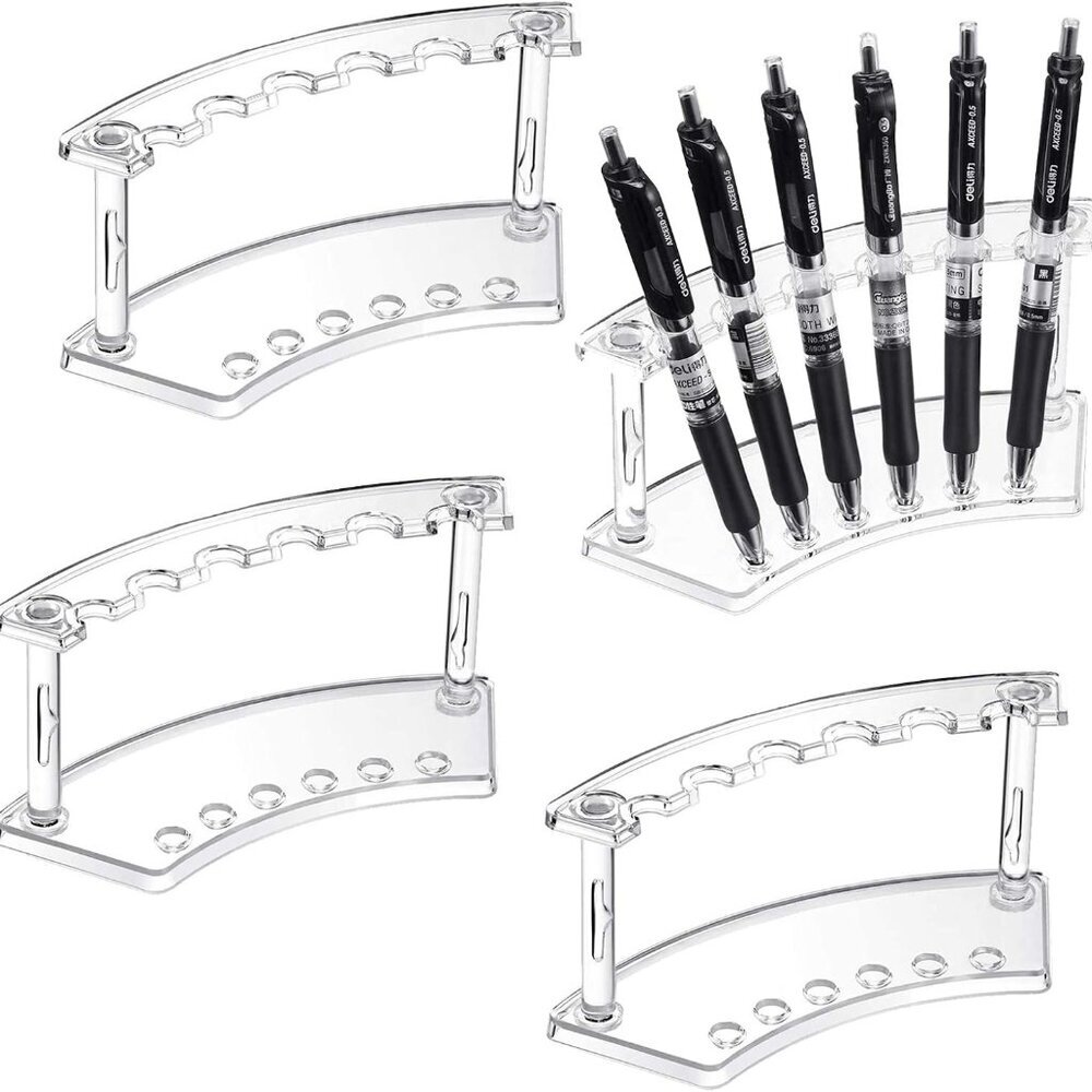 Clear Plastic Pen Holder Display Stand - 4 Pack, 6-Slot Organizer for Home Offic - Picture 1 of 7